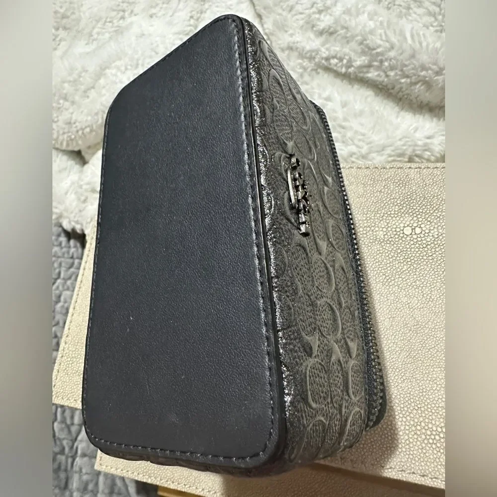 Coach Travel Jewelry Case - Signature Black Embossed Leather
